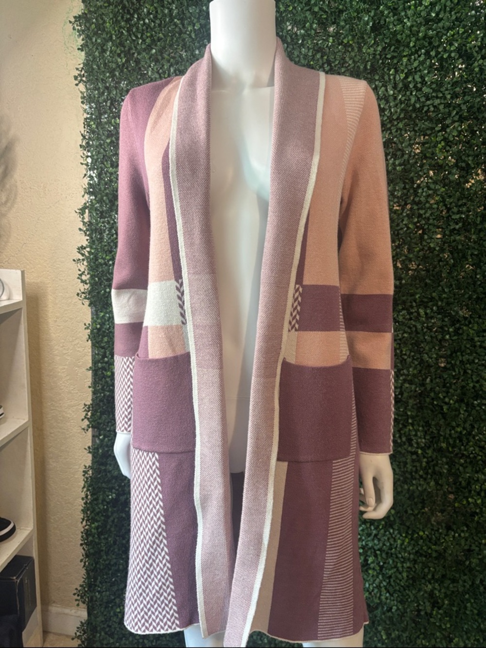 Liz Claiborne Pink and Mauve Colorblock Open-Front Cardigan